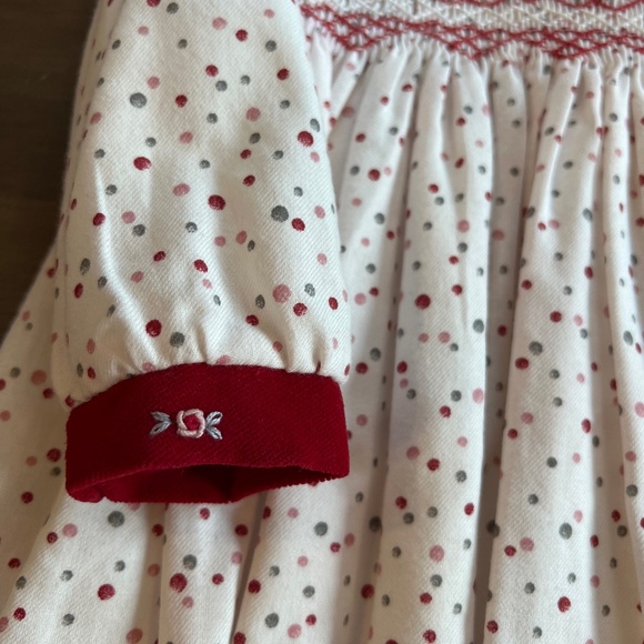 New Girls Sarah Louise Velvet Christmas Holiday Red Smocked Long Sleeve Dress - Picture 3 of 6